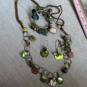 Vintage Necklace Bracelet and Earring Set Beads on a Chain link and Sued…